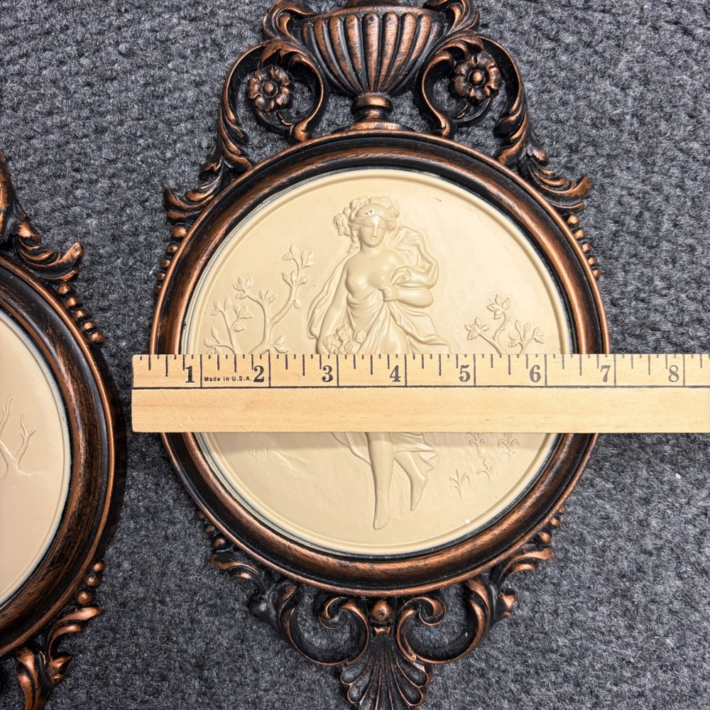 Vintage Dart Industries Plastic Ornate Wall Plaques Pair Goddess Relief Bronze - Picture 5 of 10